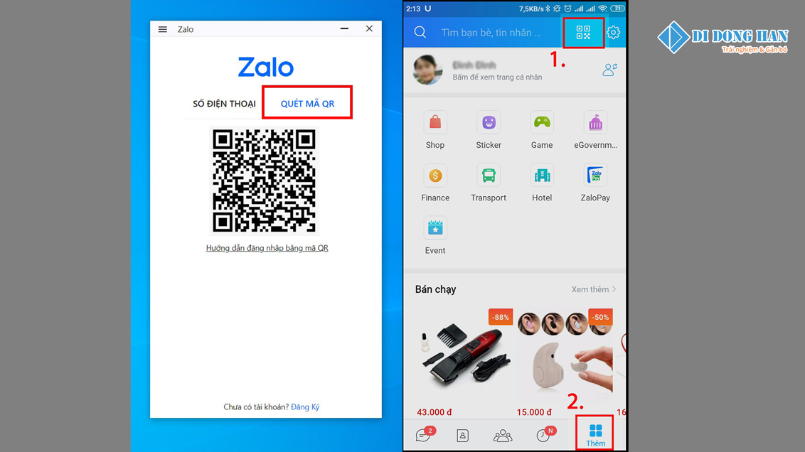 đăng nhập Zalo bằng mã QR giữa điện thoại và laptop.jpg