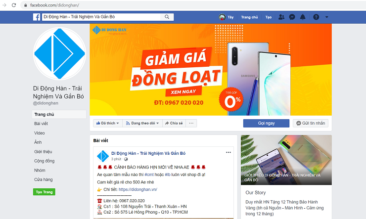 fanpage facebook chinh thuc cua didonghan.vn