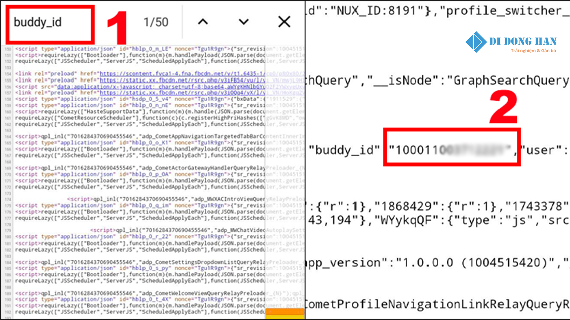 tìm kiếm lệnh buddy_id trong phần mã nguồn web facebook.jpg