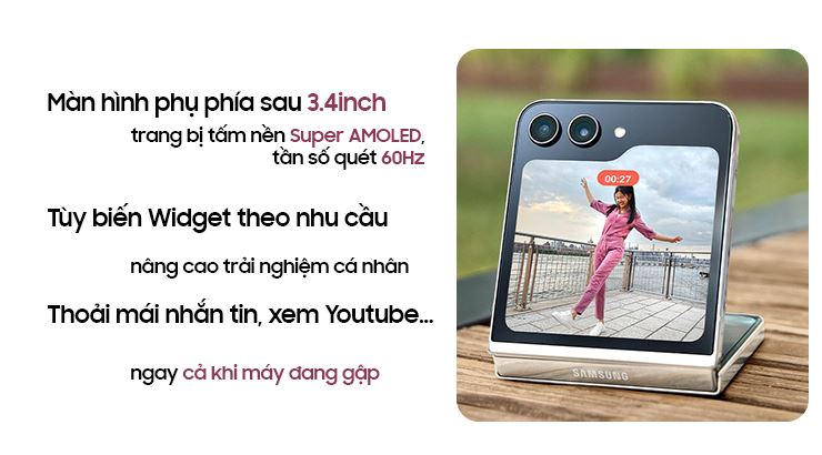 Samsung Galaxy Z Flip 5 5G xách tay Hàn Quốc 512GB màn hình phụ.jpg